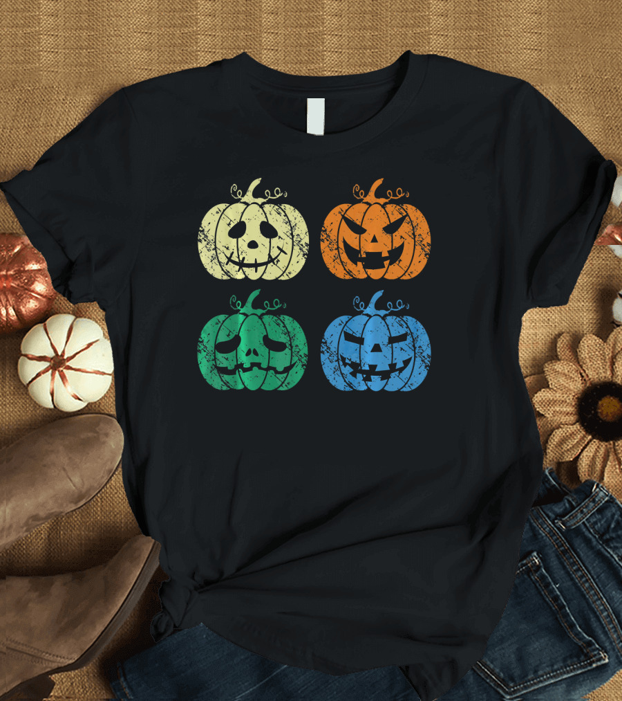 Vintage Retro Scary Pumpkin Face Halloween T-Shirt