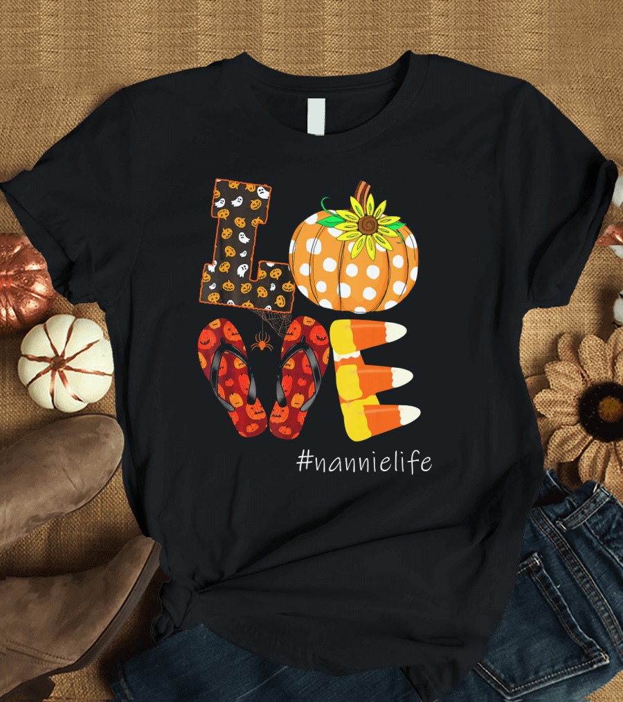 LOVE Pumpkin Candy Corn Flip Flops #nannielife T-Shirt