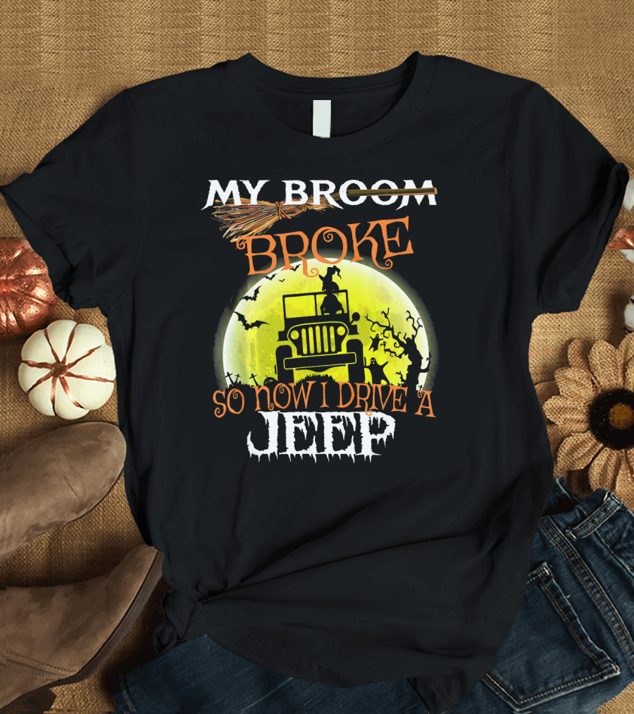 My Broom Broke So Now I Drive a Jeep Halloween Moon Bats T-Shirt