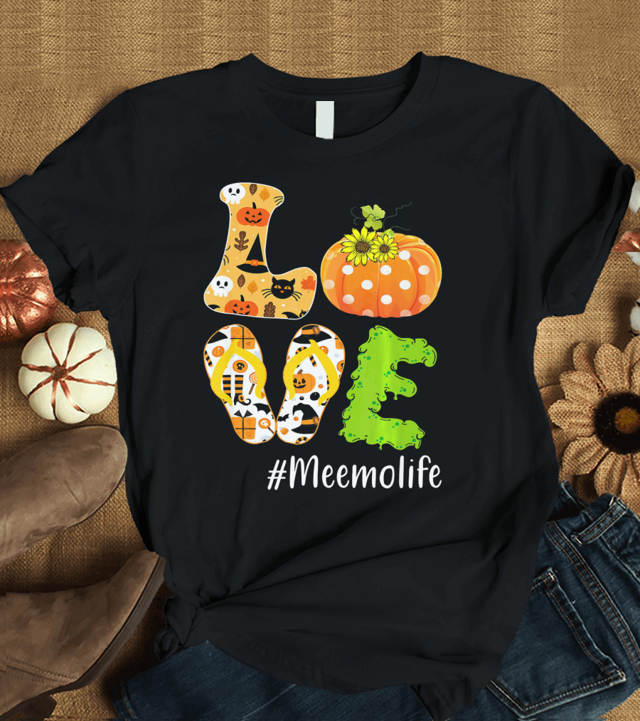 Love Meemolife Pumpkin Flip Flops Halloween T-Shirt