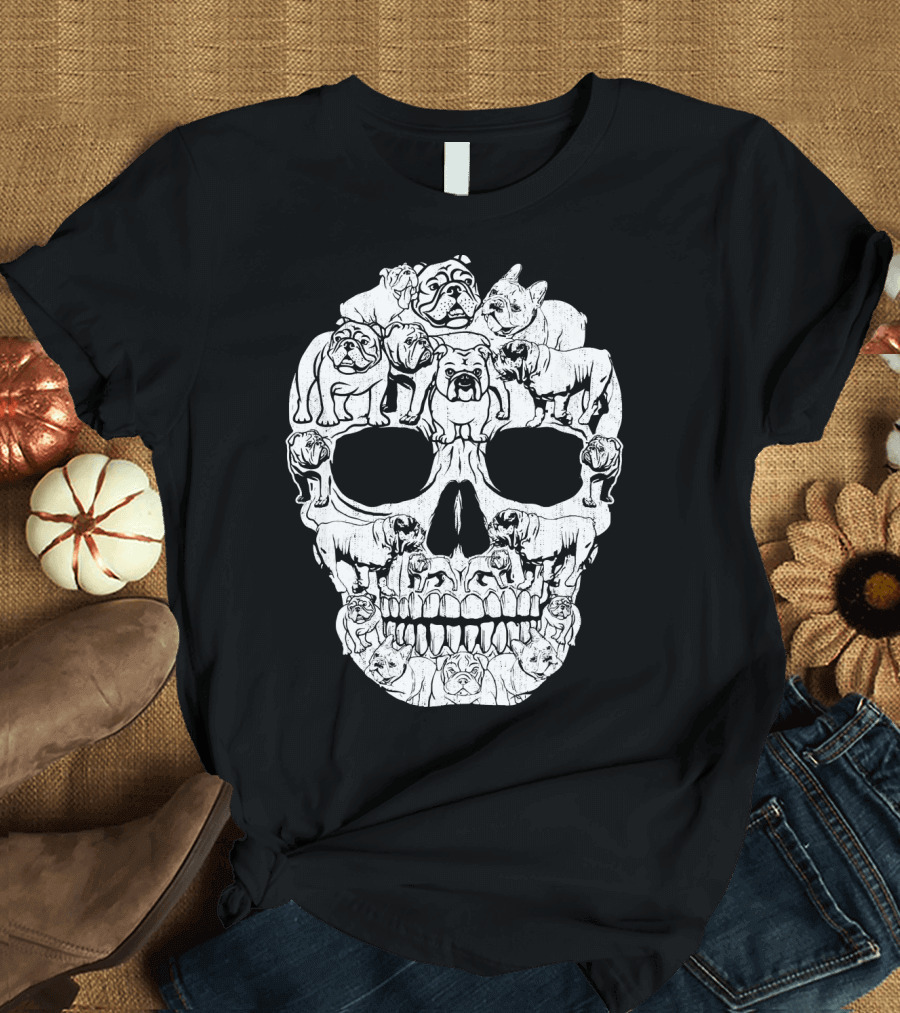 English Bulldog Dog Skull Halloween T-Shirt