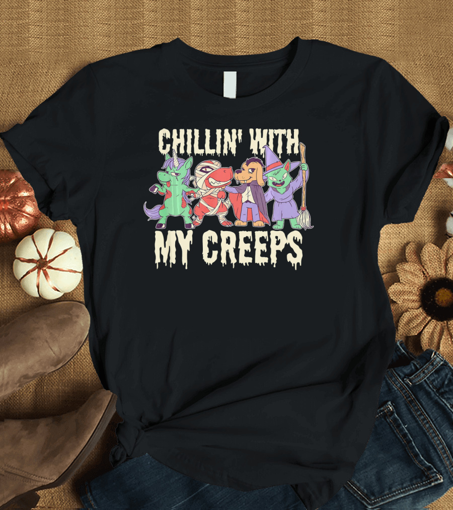 CHILLIN' WITH MY CREEPS Funny Animals Halloween T-Shirt