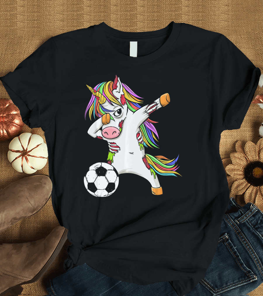 Zombie Unicorn Dabbing Halloween Soccer Ball T-Shirt