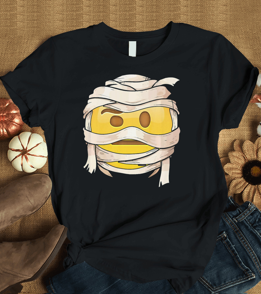 Face with Raised Eyebrow Emoji Wrapped Mummy Wink Out T-Shirt