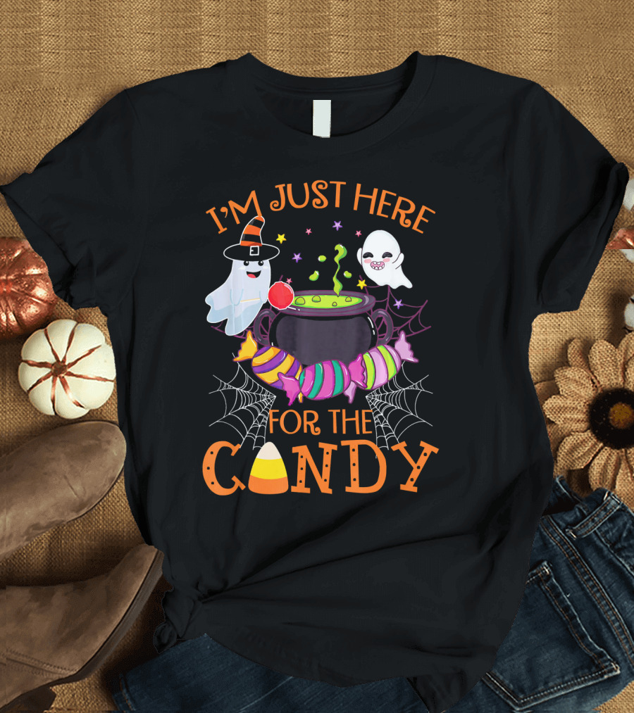 I'm Just Here for The Candy Ghost Cauldron and Candy Corn T-Shirt
