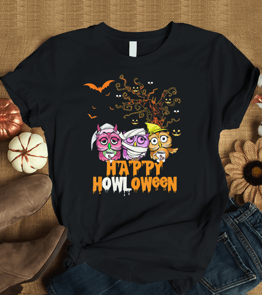 Happy Howloween Funny Mummy Witch Owls Halloween T-Shirt