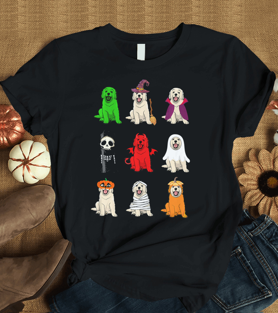 Golden Retrievers Halloween Costumes Funny Ghost Witch Pumpkin Mummy Devil Skeleton T-Shirt