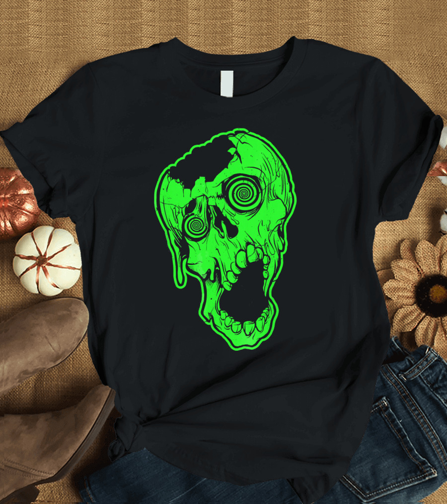 Retro Neon Zombie Skull Skateboarding Style 80s T-Shirt