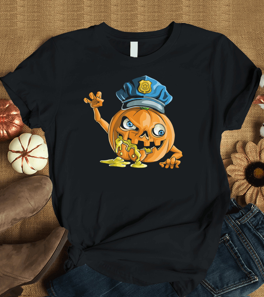 Zombie Pumpkin Police Officer Rising T-Shirt