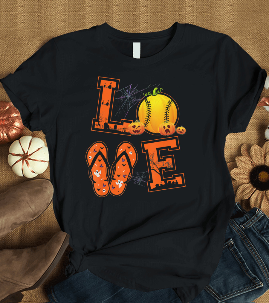 LOVE Halloween Softball Pumpkin T-Shirt