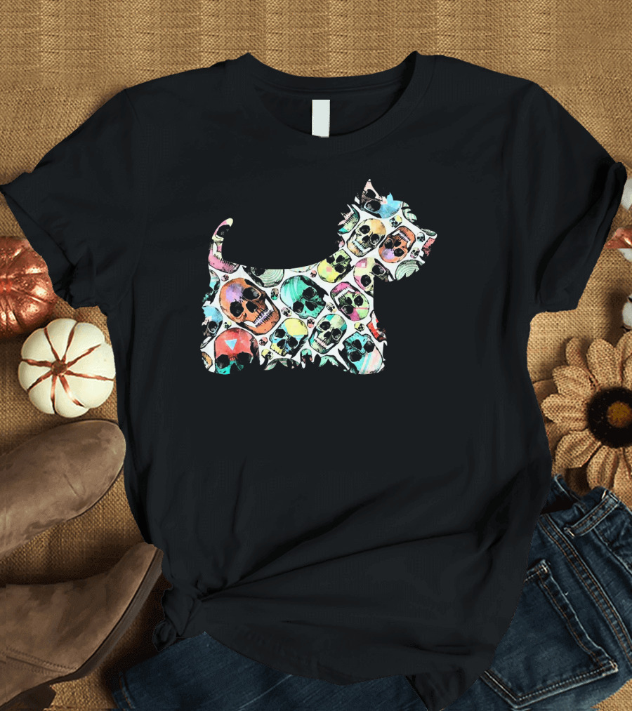 Zombie Westie Multicolored Skulls T-Shirt