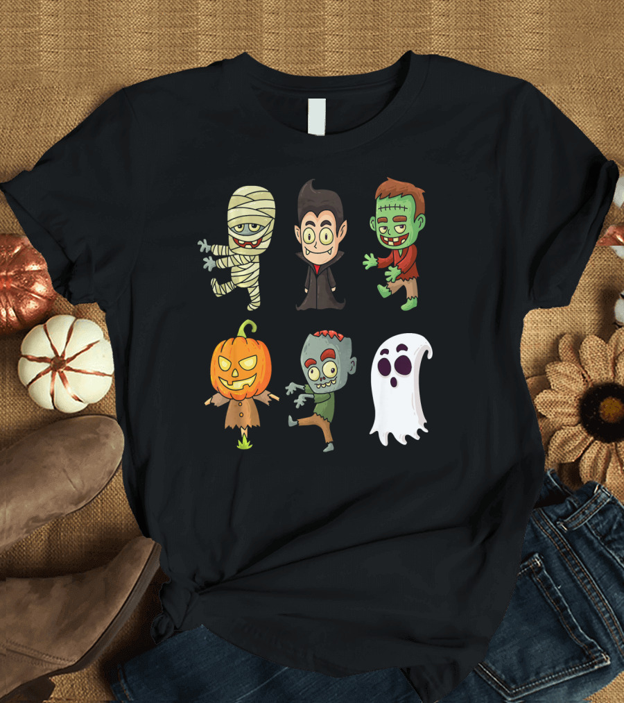 Funny Halloween Monsters Mummy Vampire Frankenstein Pumpkin Zombie Ghost T-Shirt