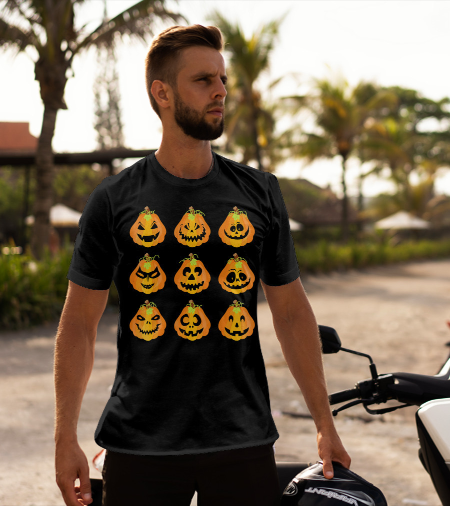 Happy Fall Pumpkin Faces Emojis Autumn Collection T-Shirt