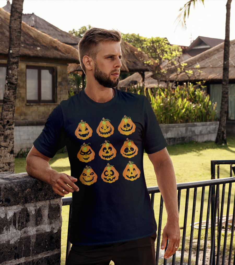 Happy Fall Pumpkin Faces Emojis Autumn Collection T-Shirt