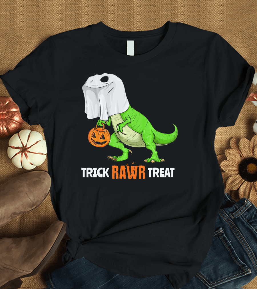 Trick RAWR Treat Halloween Rex Dinosaur Ghost Pumpkin T-Shirt
