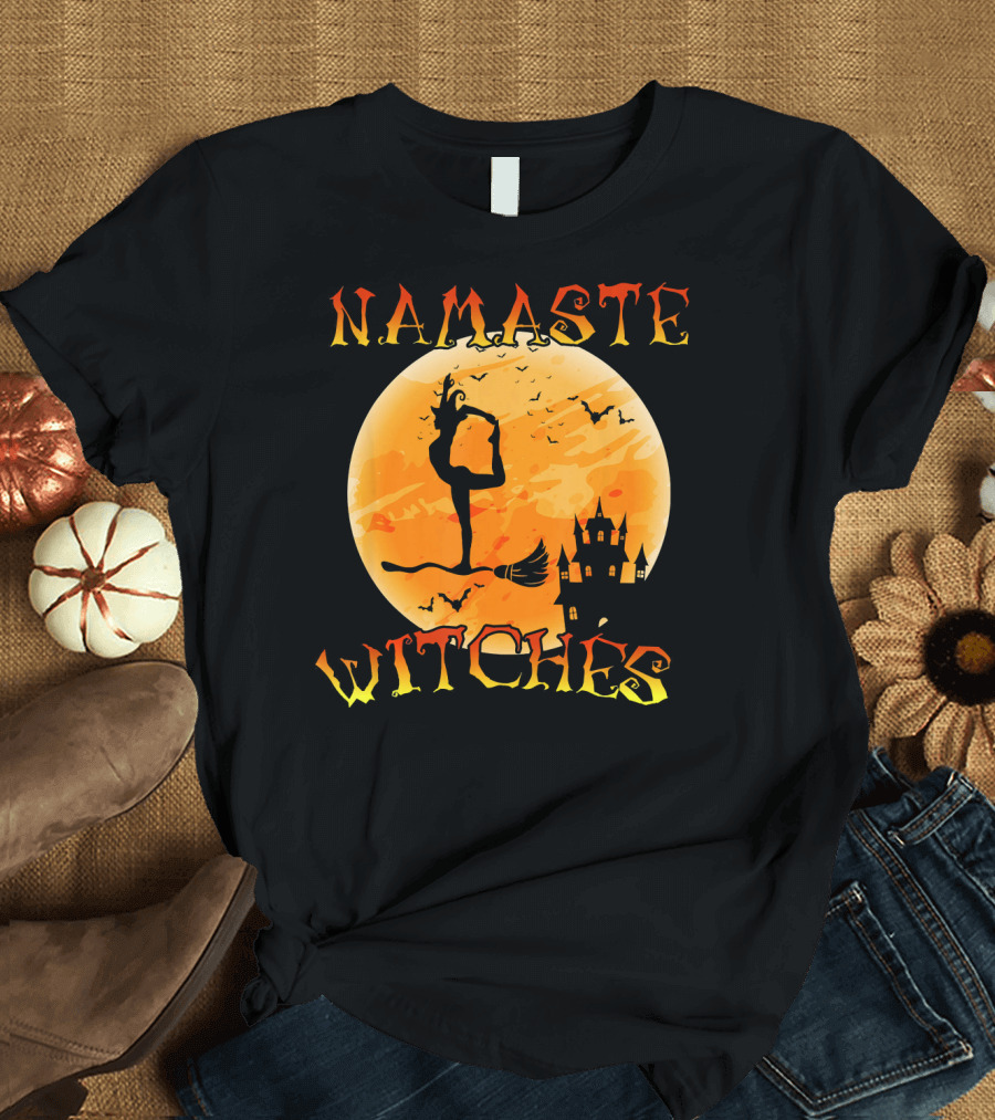 Namaste Witches Yoga Halloween Moon Castle T-Shirt