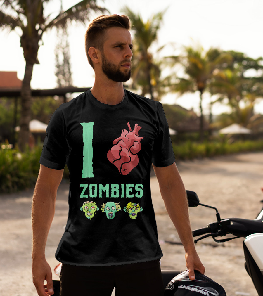 I Love Zombies Heart With Zombie Faces T-Shirt