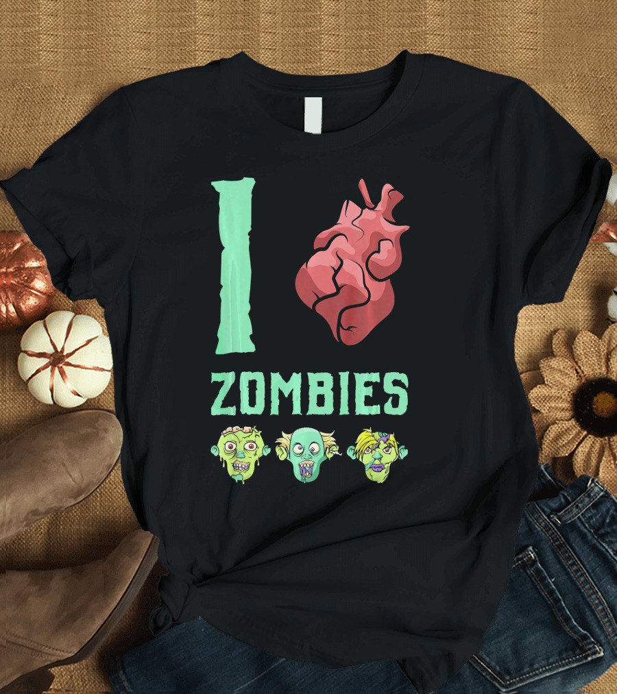 I Love Zombies Heart with Zombie Faces T-Shirt