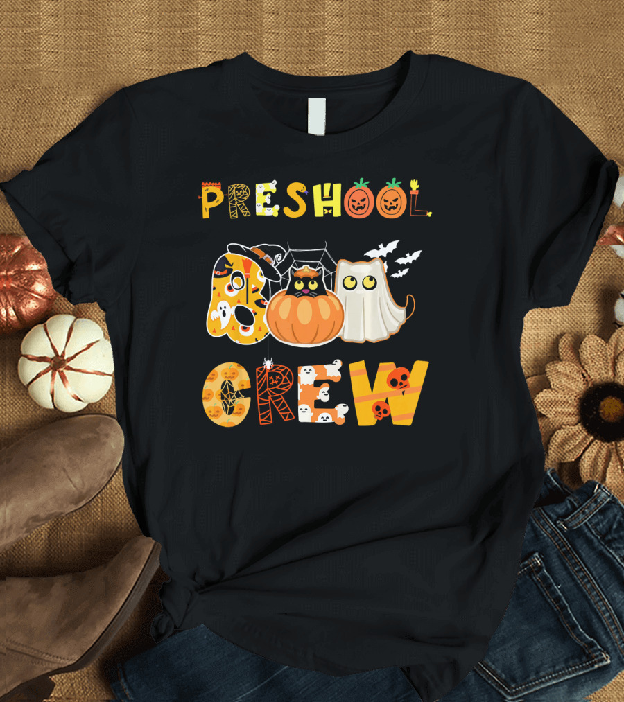 Preschool Halloween Crew Preschool Teacher Ghost Pumpkin Bat T-Shirt
