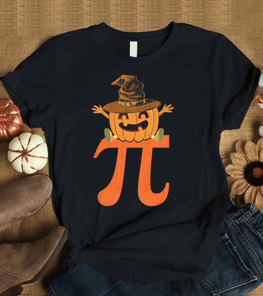 Halloween Pumpkin Witch Sitting on Pi T-Shirt