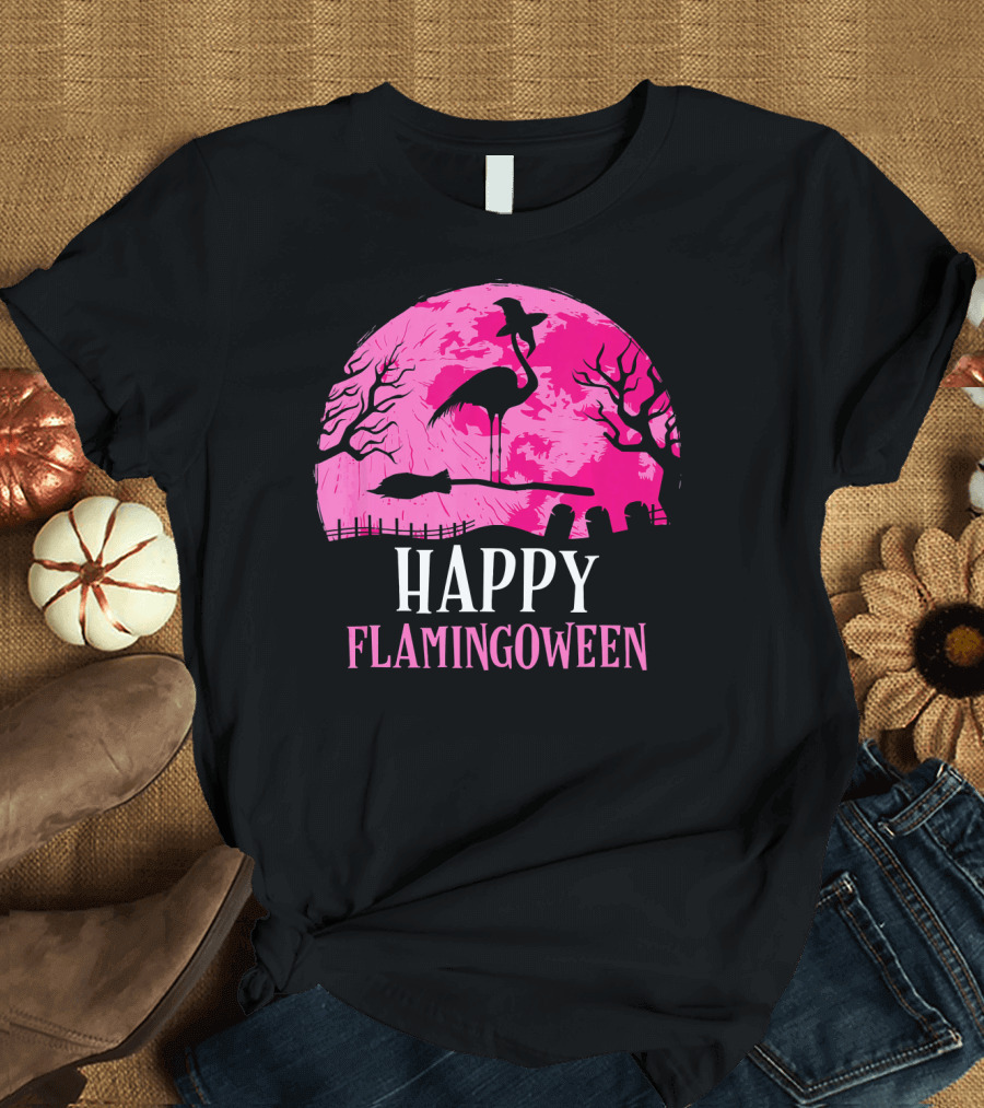 Happy Flamingoween Flamingo Witch T-Shirt