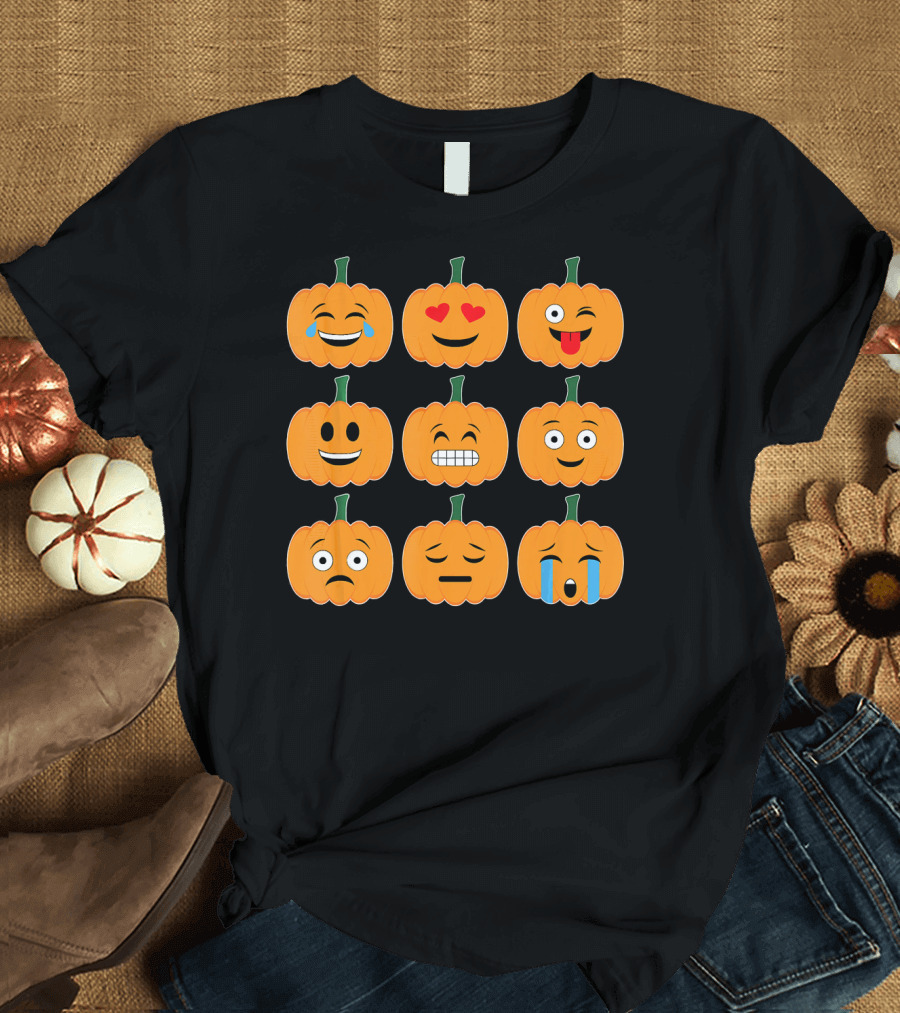 Pumpkin Emoji Collection Pumpkins Emotic Faces Halloween T-Shirt