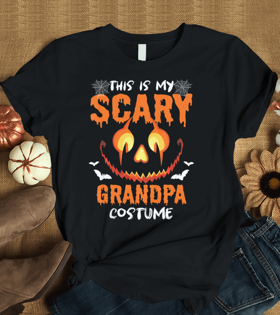 This Is My Scary Grandpa Costume Halloween Ghost Bats Spiderwebs Jack-O'-Lantern T-Shirt