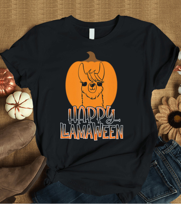 T-Shirt: Happy Llamaween Funny Pumpkin Halloween Llama T-Shirt Happy Llamaween Funny Pumpkin Halloween Llama T-Shirt