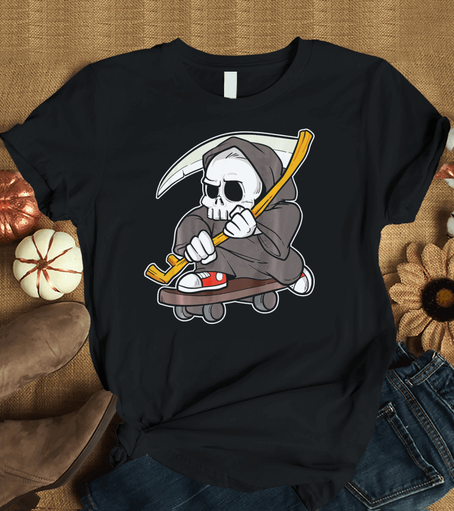 Funny Grim Reaper Skater Skateboard Reaper Skate Or Die T-Shirt