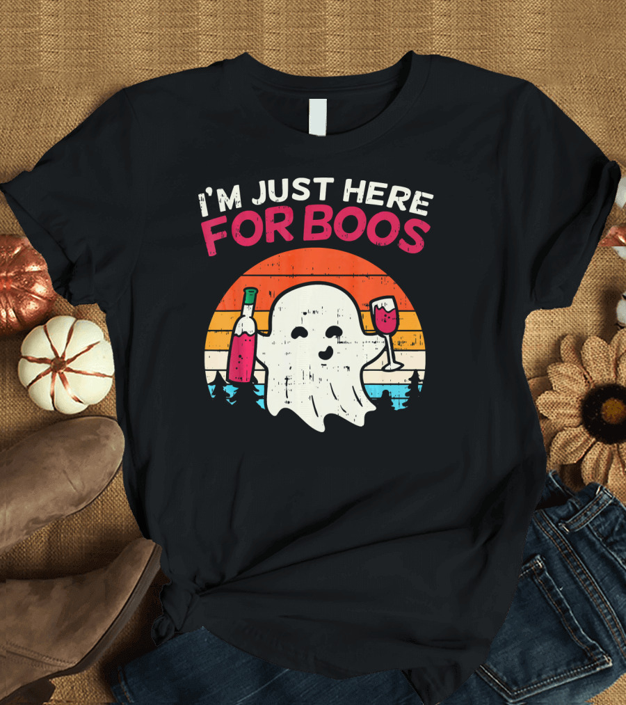 I'm Just Here for Boos Retro Ghost Wine Vintage T-Shirt