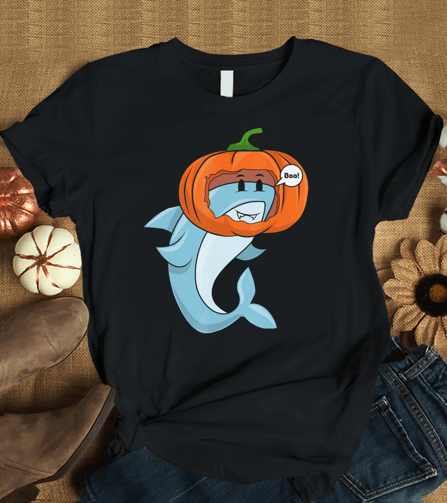 Halloween Boo Pumpkin Shark T-Shirt