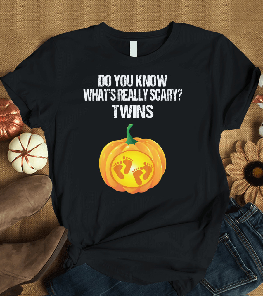 Do You Know What's Really Scary? Twins Pumpkin Belly Pregnancy Announcement T-Shirt