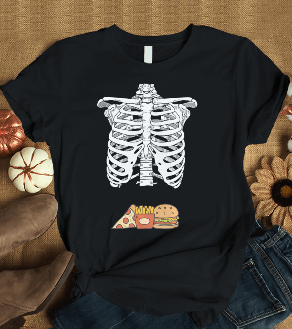 T-Shirt: Skeleton Eating Pizza Fries and Burger T-Shirt Skeleton Eating Pizza Fries and Burger T-Shirt