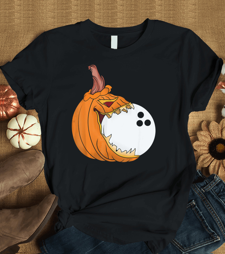 Pumpkin Carving Eating Bowling Ball Halloween Fun T-Shirt