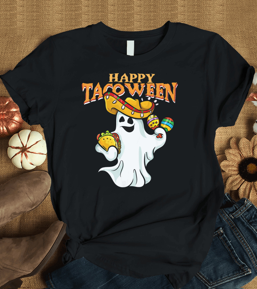 Happy Tacoween Halloween Mexico Mexica Ghost Sombrero Taco Balloon T-Shirt