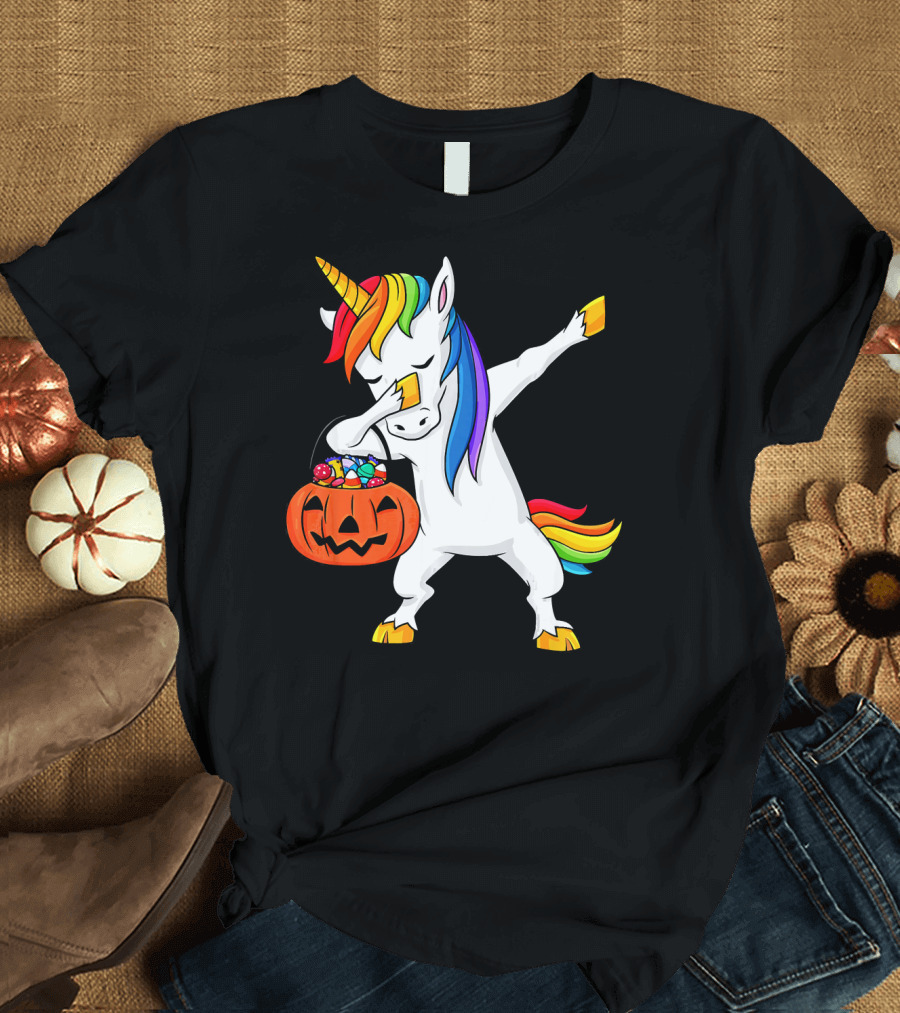 Dabbing Unicorn Halloween Pumpkin Candy Dab Girl T-Shirt