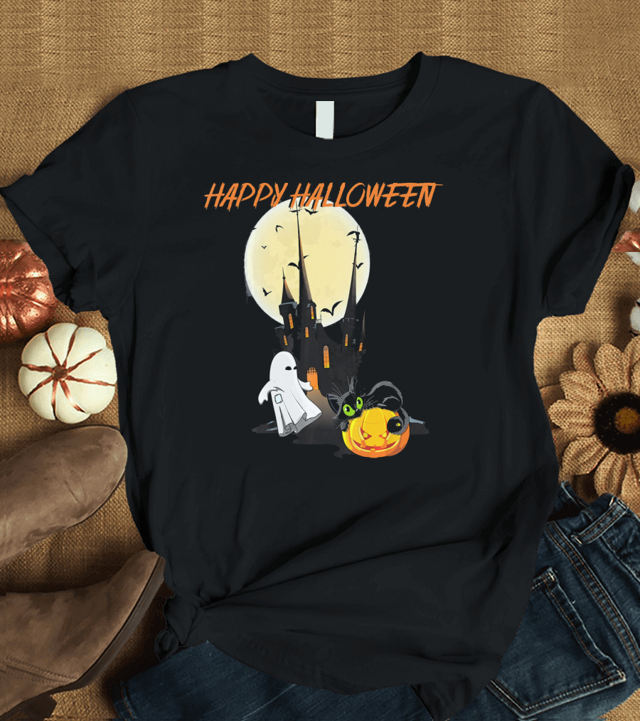 Happy Halloween Ghost Scary Cat Moon Pumpkin T-Shirt