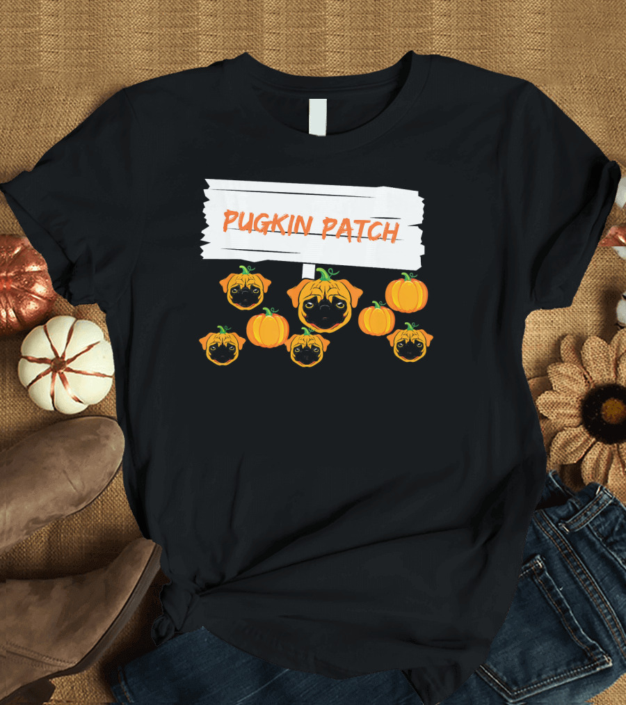 Pugkin Patch Halloween Pumpkin Pug Dog Lovers T-Shirt