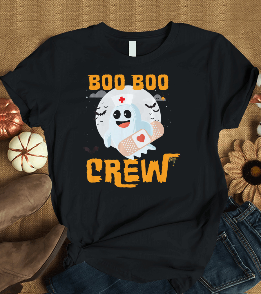 Boo Boo Crew Nurse Ghost Halloween Bandage Spooky Bat Moon Costume T-Shirt