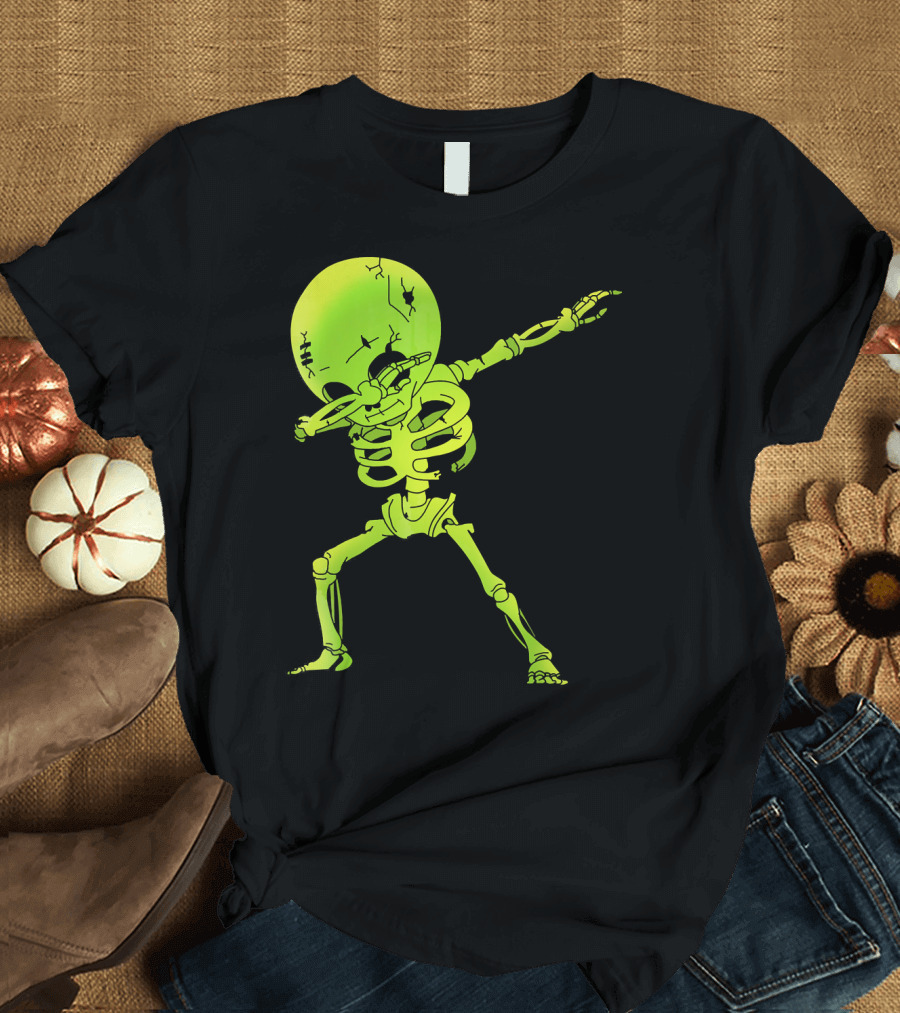 Skeleton Dabbing Zombie Halloween Moon T-Shirt