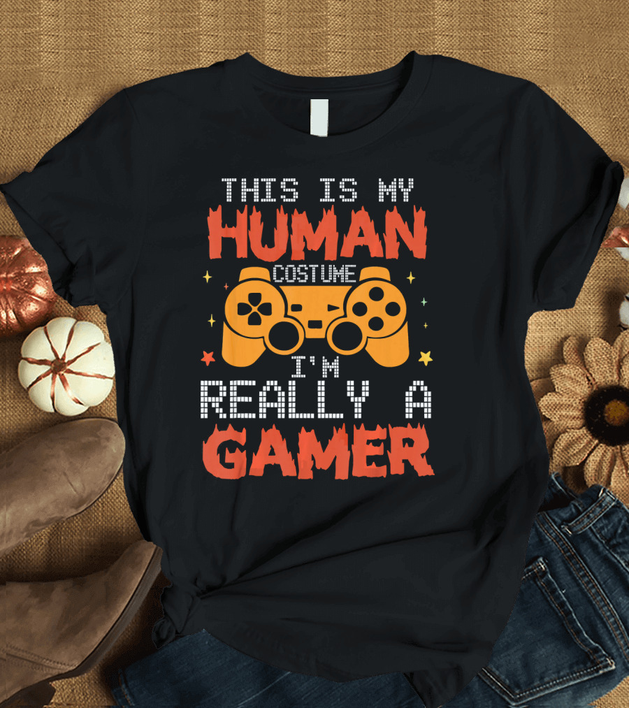 This Is My Human Costume I'm Really A Gamer Controller Pixel Text T-Shirt