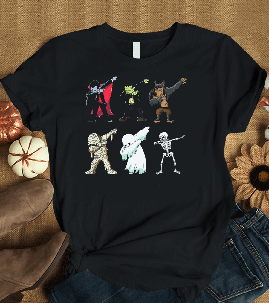 Dabbing Monsters Skeleton Mummy Dracula Frankenstein Werewolf Ghost T-Shirt