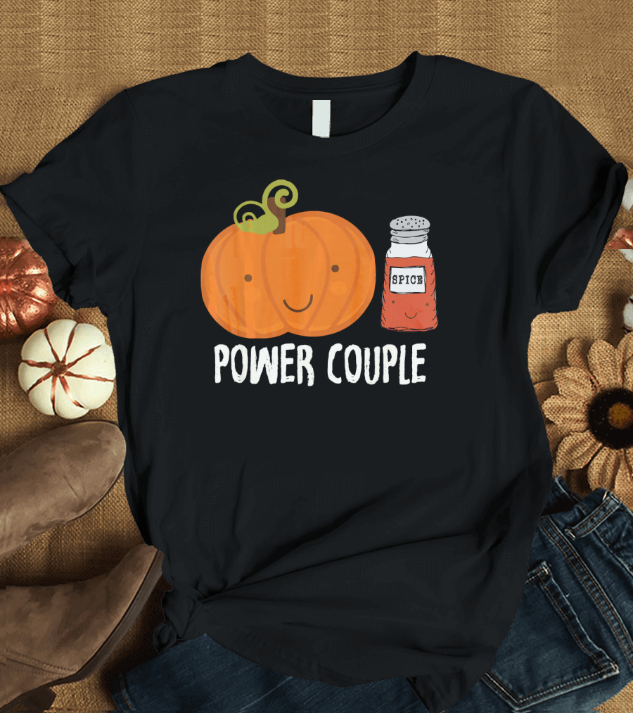 Pumpkin Spice Power Couple Cute Smiling Pumpkin with Spice Jar T-Shirt