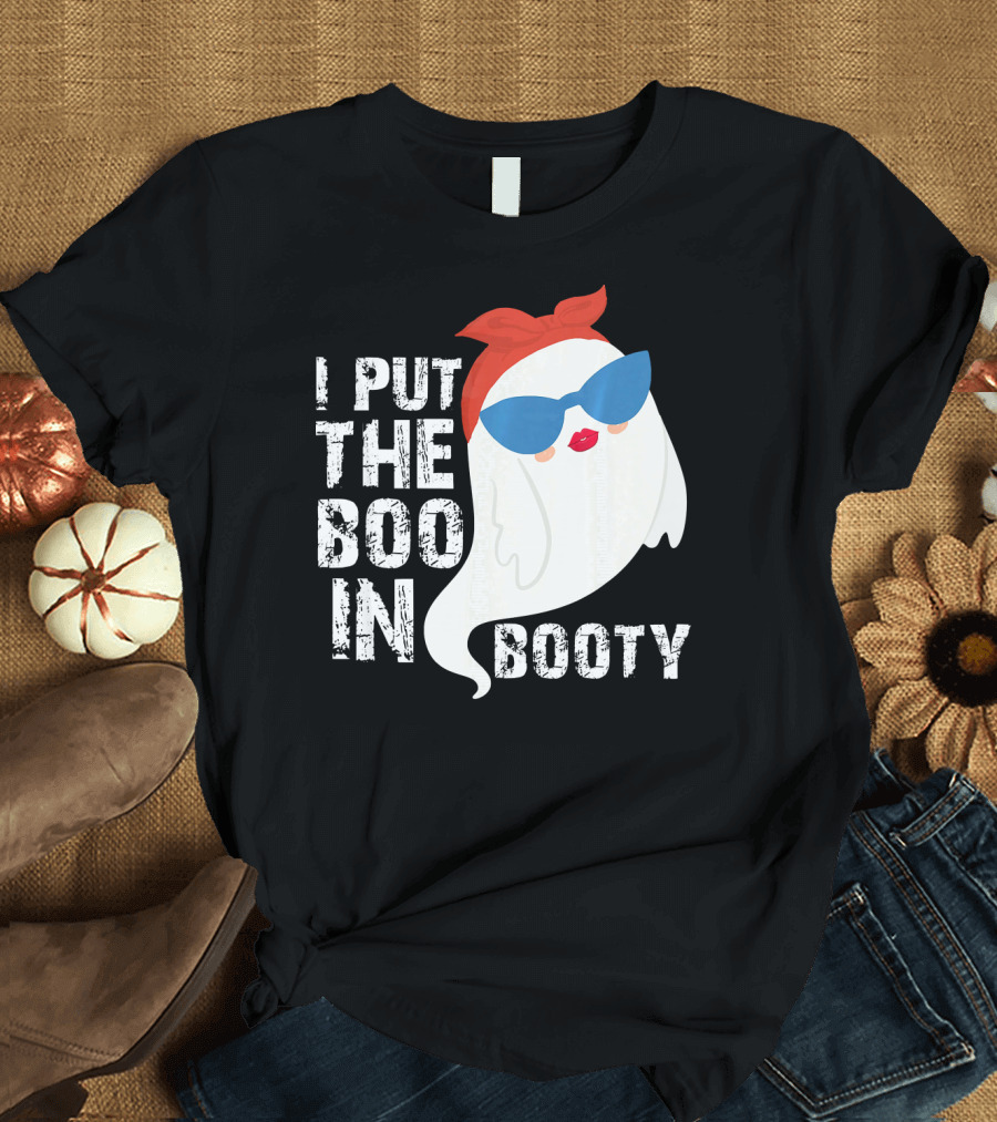 I Put the Boo in Booty Ghost with Sunglasses and Red Bandana T-Shirt
