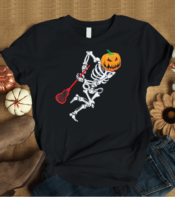 T-Shirt: Skeleton Pumpkin Lacrosse Halloween T-Shirt Skeleton Pumpkin Lacrosse Halloween T-Shirt