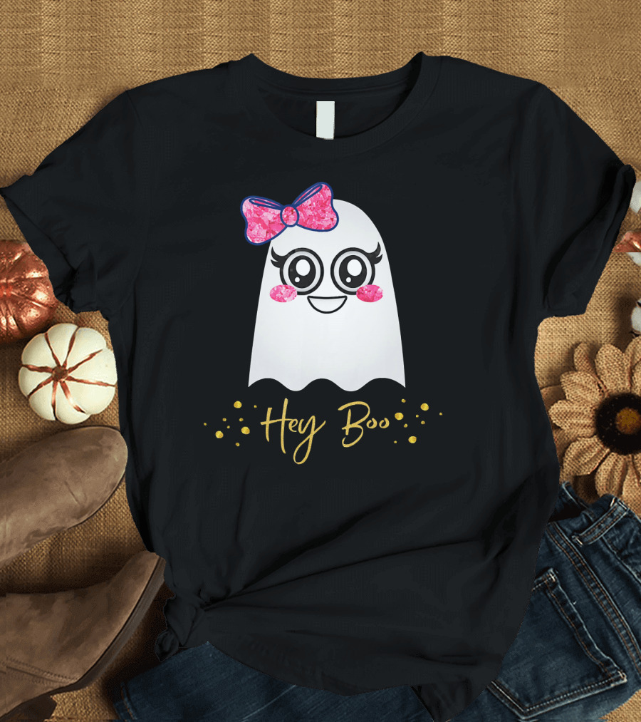 Hey Boo Kawaii Ghost Halloween Emoji Cute T-Shirt