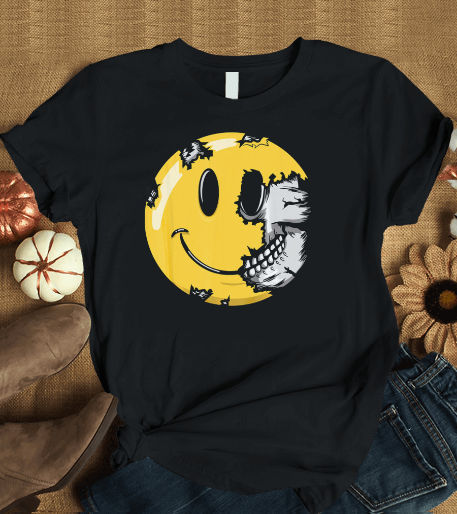 Halloween Scary Smiley Face Skull T-Shirt
