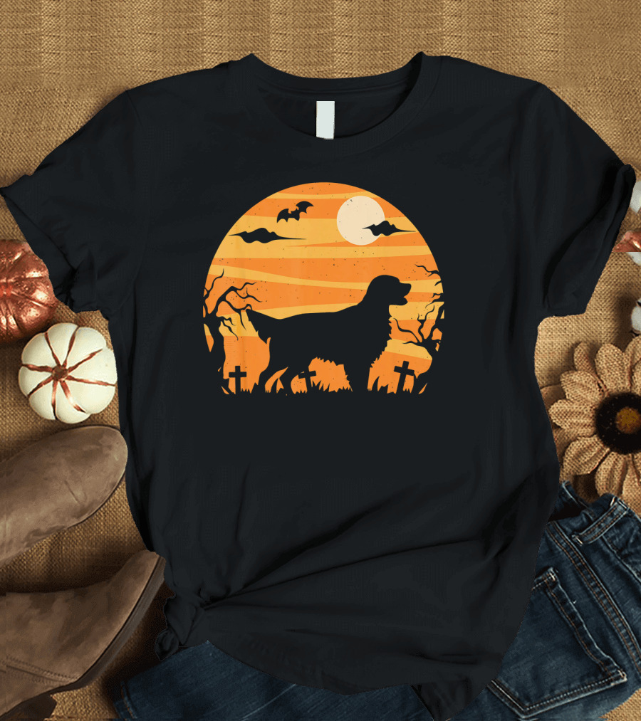 Flat Coated Retriever Halloween Moonlit Graveyard Scene T-Shirt
