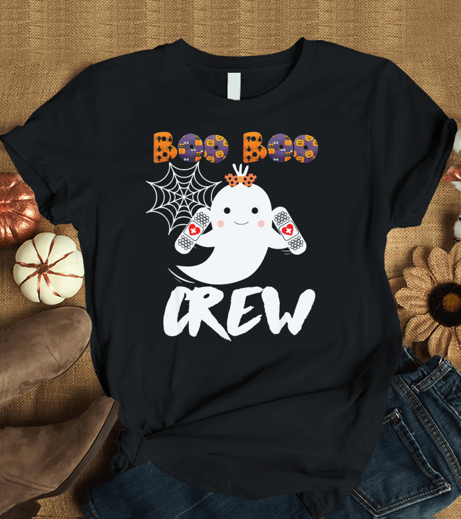 Boo Boo Crew Ghost with Bandages and Spider Web T-Shirt