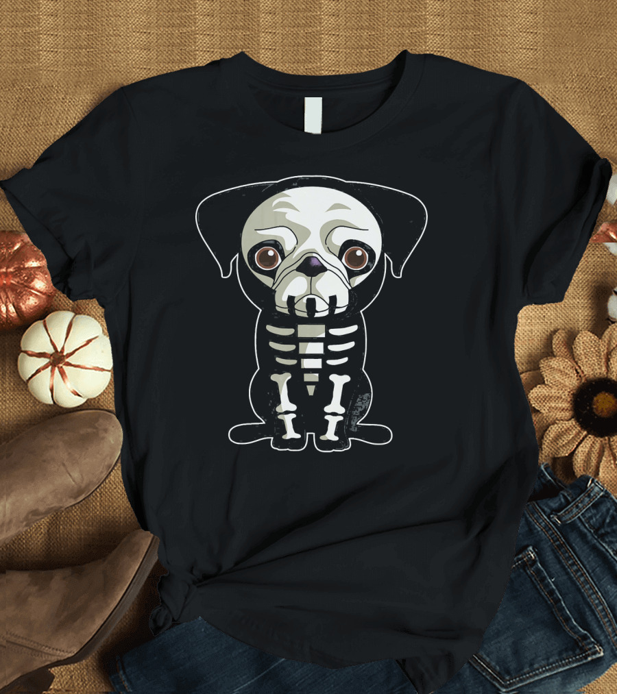 Skeleton Pug Halloween Dog Skeleton X-Ray T-Shirt